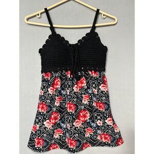 Womens crochet Floral Camisole Boho Festival Y2K Empire Waist Top Size XS‎
